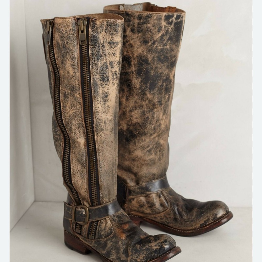 Bed Stu Distressed Tango Leather Tall Boots with Zipper
